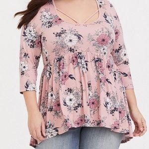 Torrid  Size 3 Pink Floral Strappy Babydoll Shirt